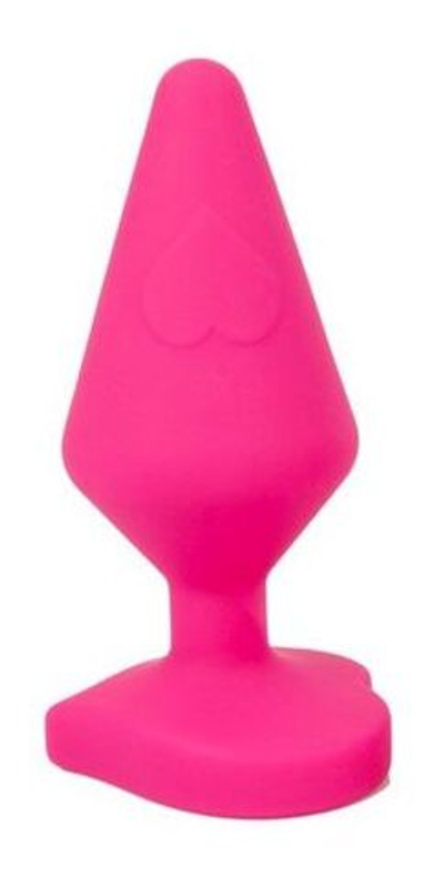 Розовая коническая анальная пробка с сердечком-ограничителем - 10 см. (Цвет: розовый)