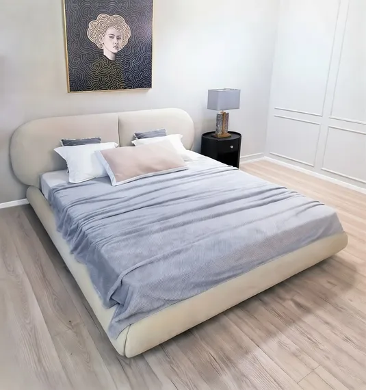 Двуспальная кровать 4122, 180х200, серый велюр