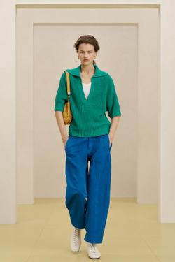 ZARA БРЮКИ ИЗ СМЕСИ ХЛОПКА СО СРЕДНЕЙ ПОСАДКОЙ, ВАСИЛЬКОВЫЙ