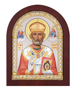 Николай Чудотворец, икона арочная, красное дерево, эмаль 150х200