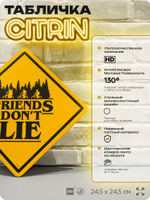 Табличка декоративная "Друзья не лгут, Friends don't lie" из сериала Очень Странные Дела, на дверь и стену, прикольная штука в подарок фанату, знак ЦИТРИН, 24,5х24,5 см, Айдентика Технолоджи