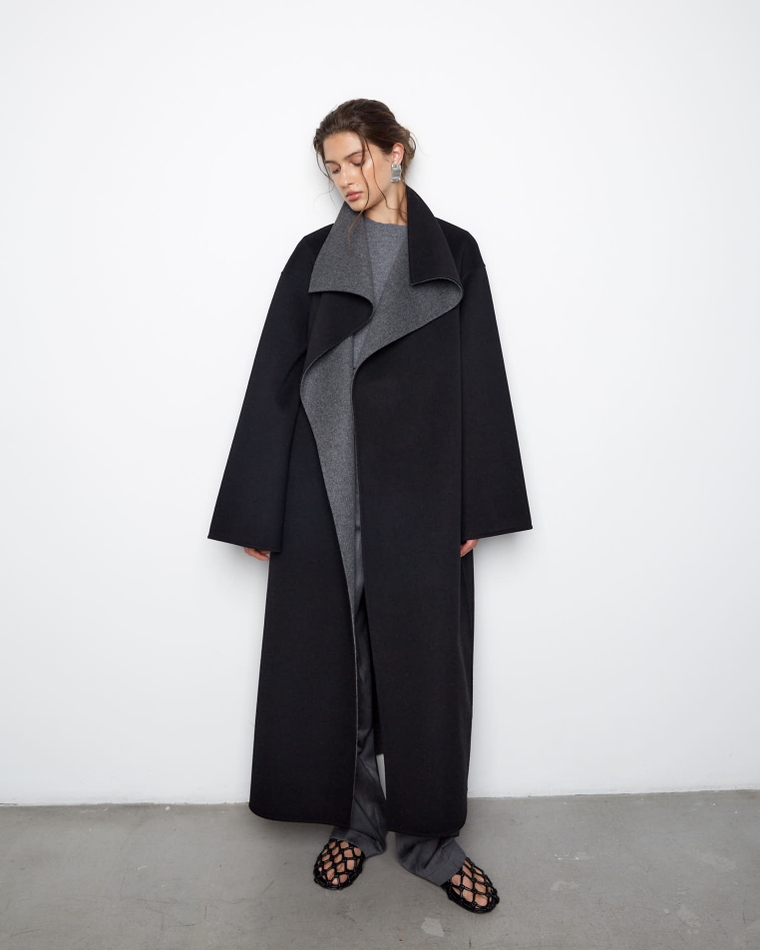 Пальто двухстороннее из шерсти Берберри серый/черный