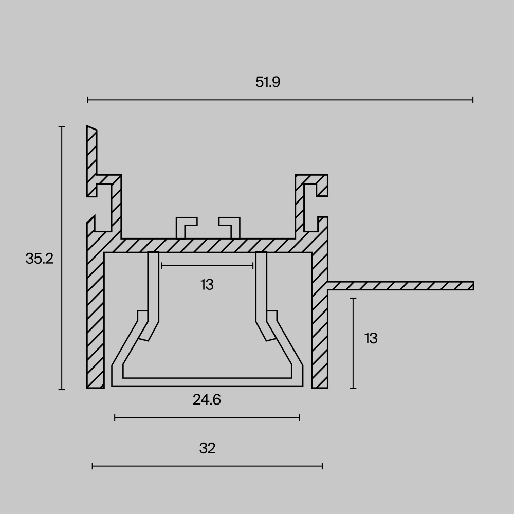 Алюминиевый профиль Maytoni для натяжного потолка 52×35 (Серебро, 2 м), ALM013S-2M