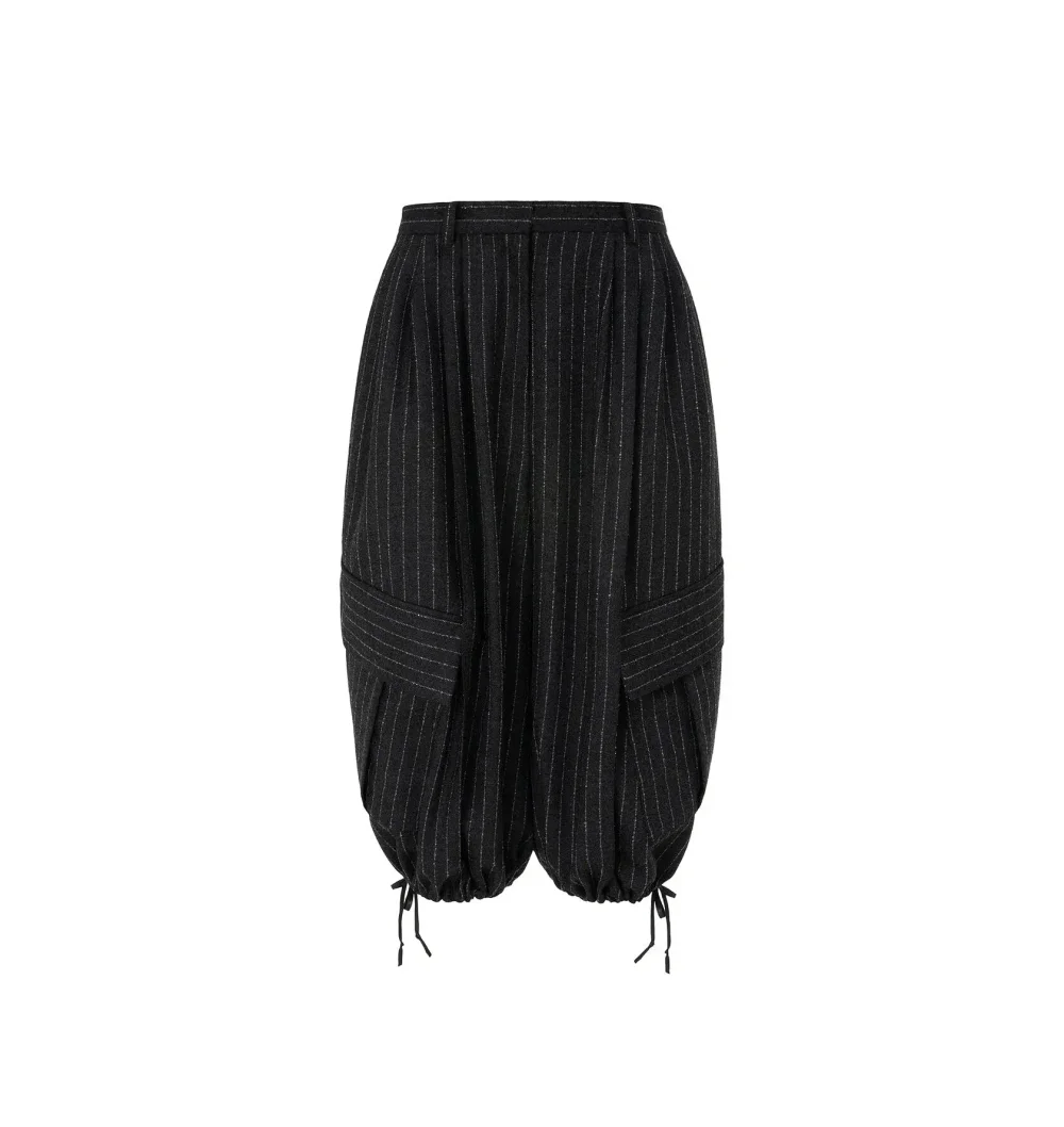 Бриджи из шерсти в полоску, Серые