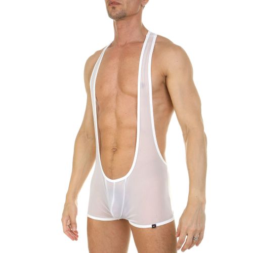 Мужское боди белое полупрозрачное Van Baam VB-39778