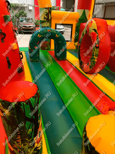 Коммерческий надувной батут «Страна Сафария» с крышей и двумя горками 12*6*6 м