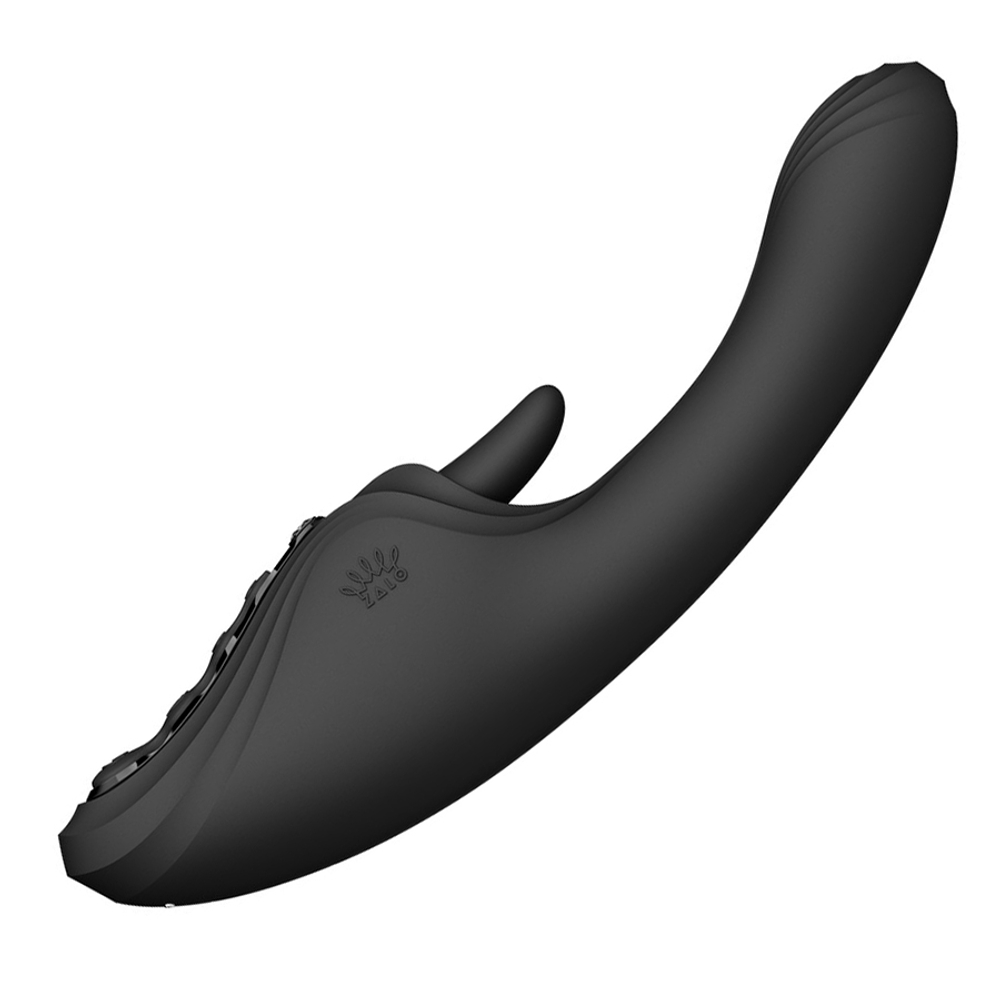 Черный вибратор-кролик 24,6см с функцией вылизывания и нагревом Zalo Ares G-Spot Rabbit Vibrator Obsidian Black