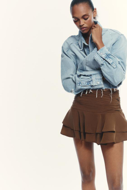 ZARA ЮБКА-ШОРТЫ С ВОЛАНАМИ, ШОКОЛАДНО-КОРИЧНЕВЫЙ