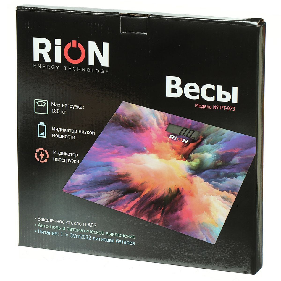 Весы напольные электронные, Rion, Букет PT-973, стекло, до 180 кг, LCD-дисплей