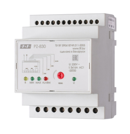Реле контроля уровня жидкости PZ-830 230В AC 3х16А 3перкл. IP20 (трехуровневый контроль авар. уровня)