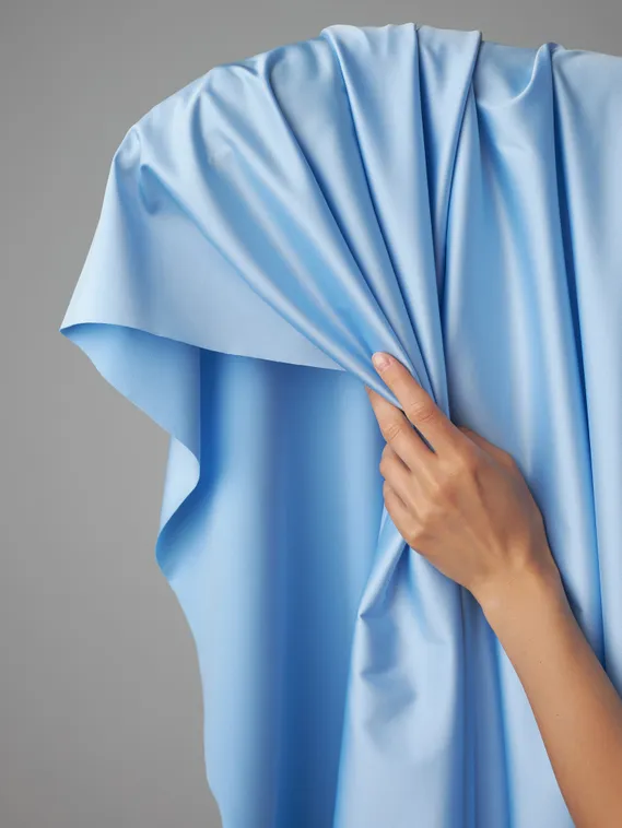 Атлас (сатин) эластичный бельевой, голубой 3090 (мерный лоскут)