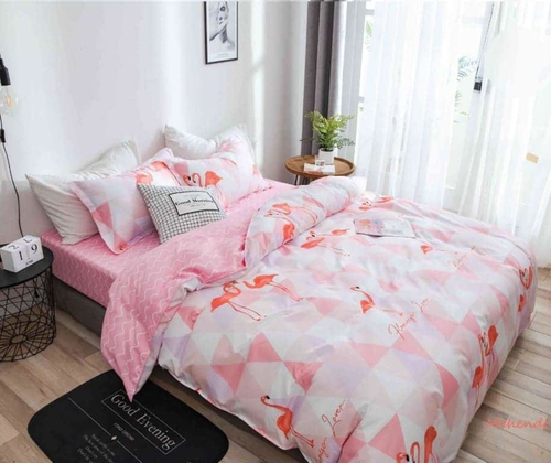 2-спальное постельное белье из поплина Фламинго (простыня на резинке)