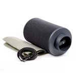 Угольный фильтр Magicfilter 250 м3/125 мм, вид сбоку с выходным фланцем и сложенным предфильтром