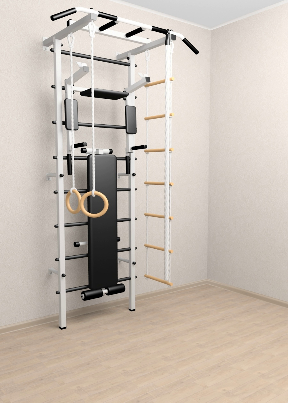 Шведская стенка Sv Pro 805 (Турник Pro/Брусья/стойка/Скамья/Канат/Кольца/Лестница)