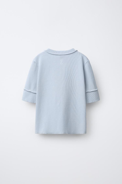 ZARA ФУТБОЛКА ОВЕРЛОК С ПУГОВИЦАМИ, ГОЛУБОЙ