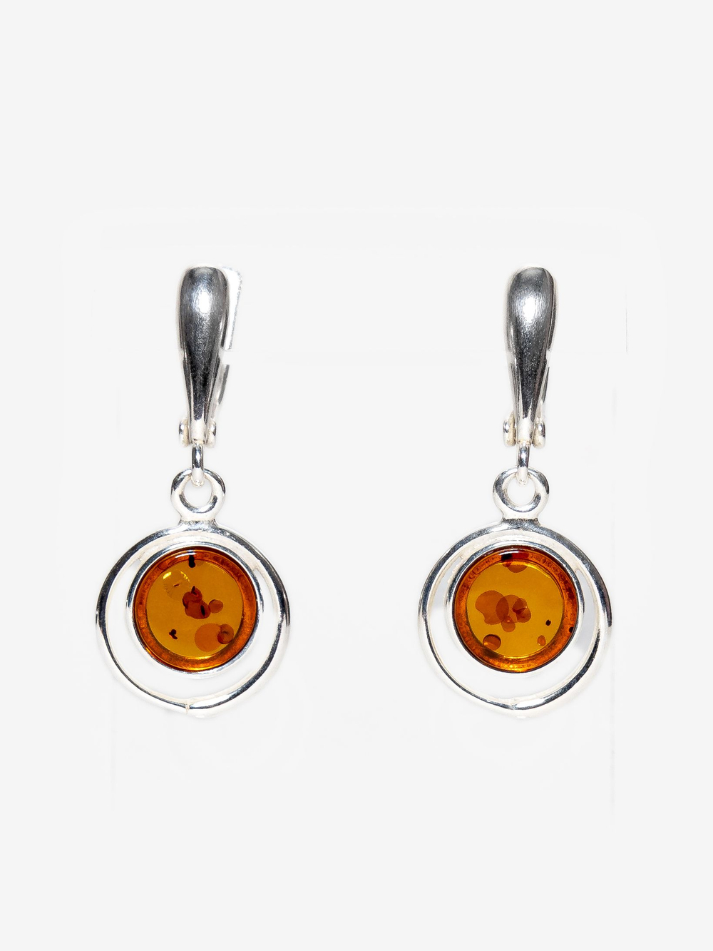 Серебряные серьги с цельным коньячным янтарем, серебро 925 пробы
