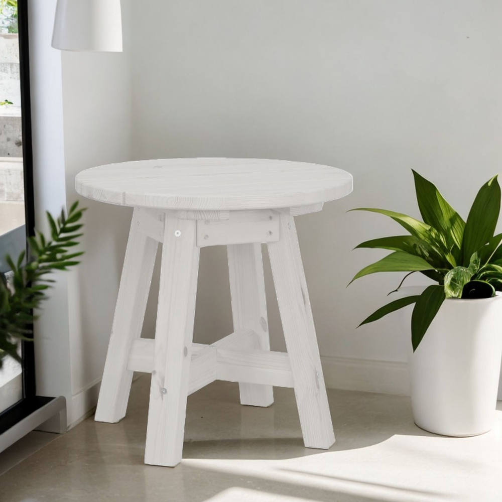 Столик деревянный круглый Осло из сосны для дома и улицы 60х60 см, белый