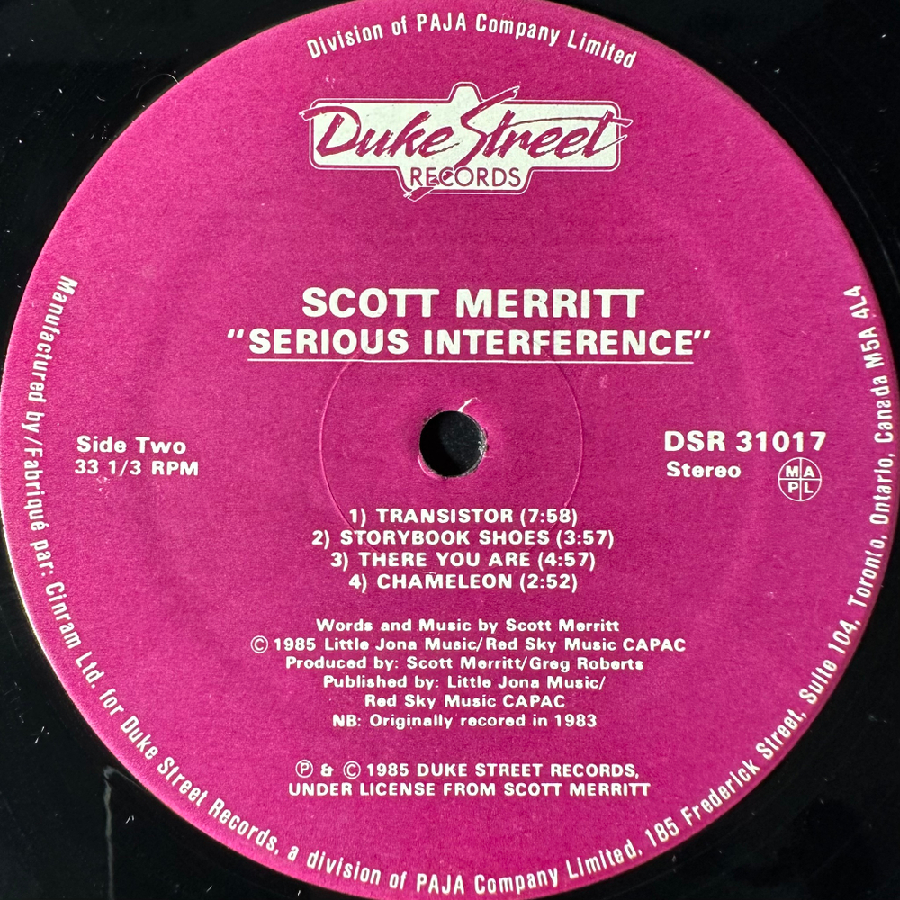 Scott Merritt ‎– Serious Interference (Канада 1985г.)