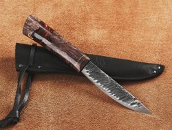 Якутский нож "Амга", сталь Х12МФ, рукоять коричневая стабилизированная карельская береза / акрил агат
