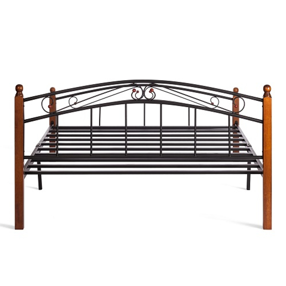 Кровать AT-8077 дерево гевея/металл, 160*200 см (Queen bed), красный дуб/черный