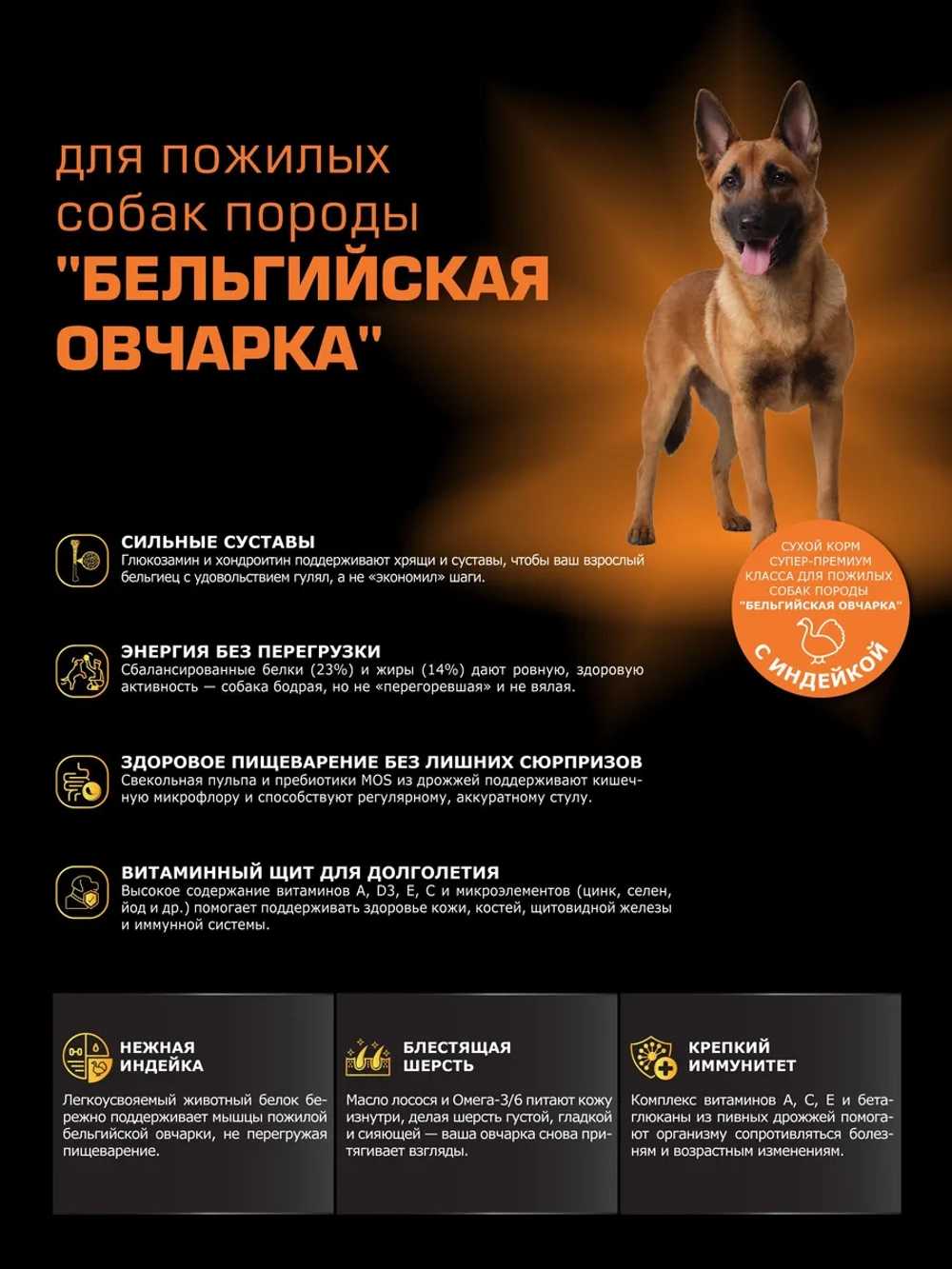 Корм для собак Бельгийская овчарка (5+), с индейкой, 3 кг