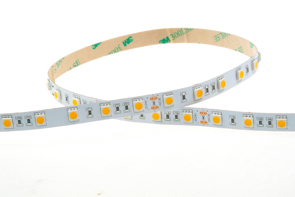 Лента светодиодная SMD тёпло-белая DC24V 14, 4W/m 3000K 1080Lm/m 60д/м CRI>95 IP20,  упаковка 5 метров,  ширина 10мм,  высота 2мм,  самоклейкая