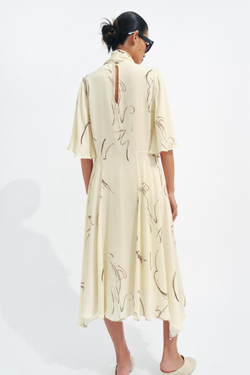 ZARA ПЛАТЬЕ С ПРИНТОМ И ЗАВЯЗКАМИ — ZW COLLECTION, ЖЕЛТЫЙ