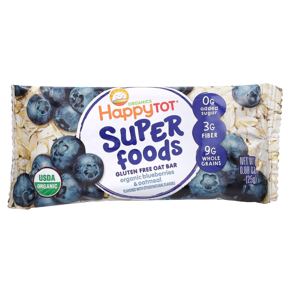 Happy Family Organics, Happy Tot, суперфуды, овсяный батончик без глютена, органическая черника и овсянка, 5 батончиков, 25 г (0,88 унции)