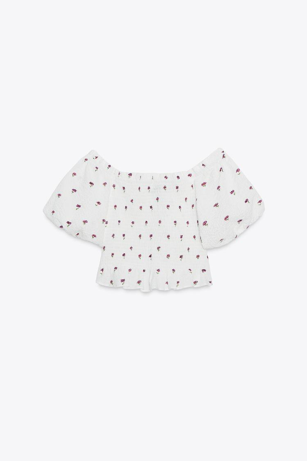 ZARA ТОП С ЦВЕТОЧНЫМ ПРИНТОМ, РОЗОВЫЙ/БЕЛЫЙ