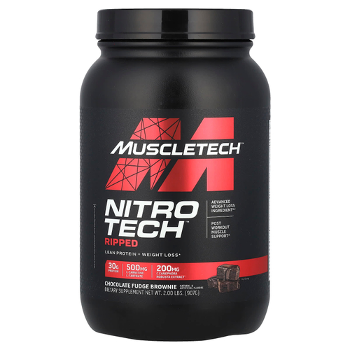 MuscleTech, Nitro Tech Ripped, чистый протеин + формула для похудения, со вкусом брауни с шоколадной помадкой, 907 г (2 фунта)