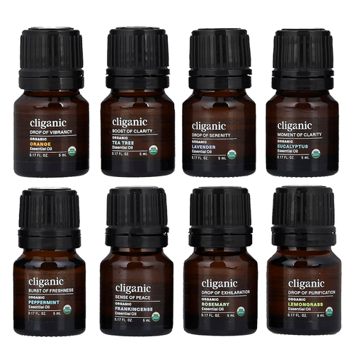 Cliganic, The Iconics, набор эфирных масел для ароматерапии, 8 флаконов по 5 мл (0,17 жидк. унции)