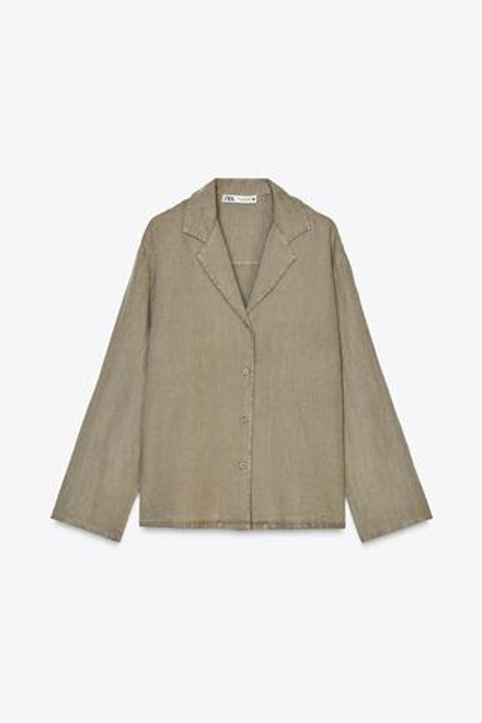 ZARA РУБАШКА ИЗ 100% ЛЬНА — ZW COLLECTION, СЕРО-КОРИЧНЕВЫЙ