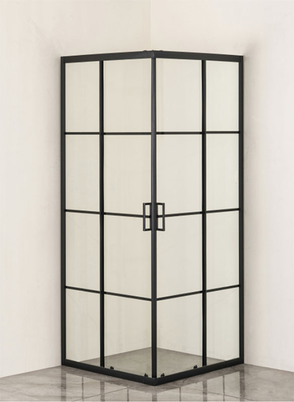 Душевое ограждение Loranto 90x90x190 раздвижная дверь, прозрачное стекло "Лофт клетка" 6 мм, профиль черный матовый (CS-211F-90)