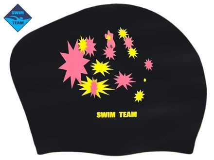 Шапочка для плавания для длинных волос SWIM TEAM звёзды: KW-S  (Чёрный)