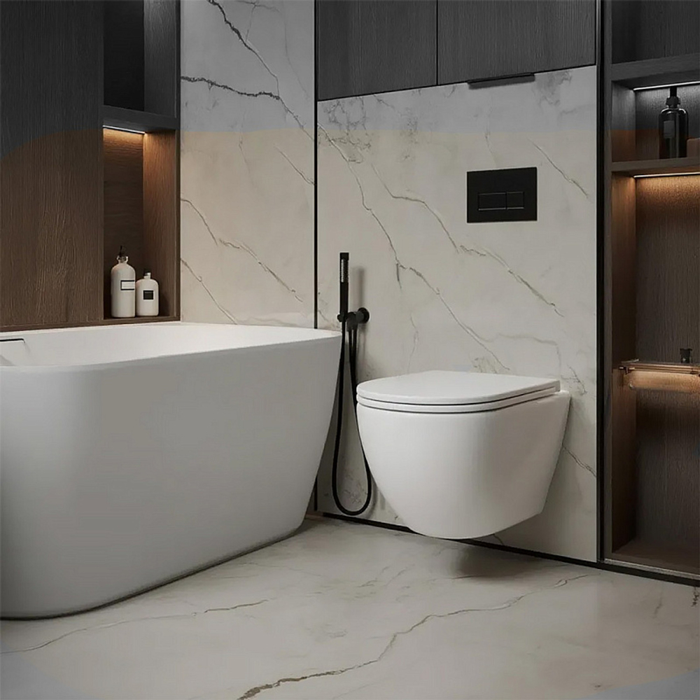 Унитаз подвесной Azario Ines White 355х485х320 безободковый, система смыва "скрытое Торнадо", с быстросъемным сиденьем "Микролифт" (AZ-W03-SW)