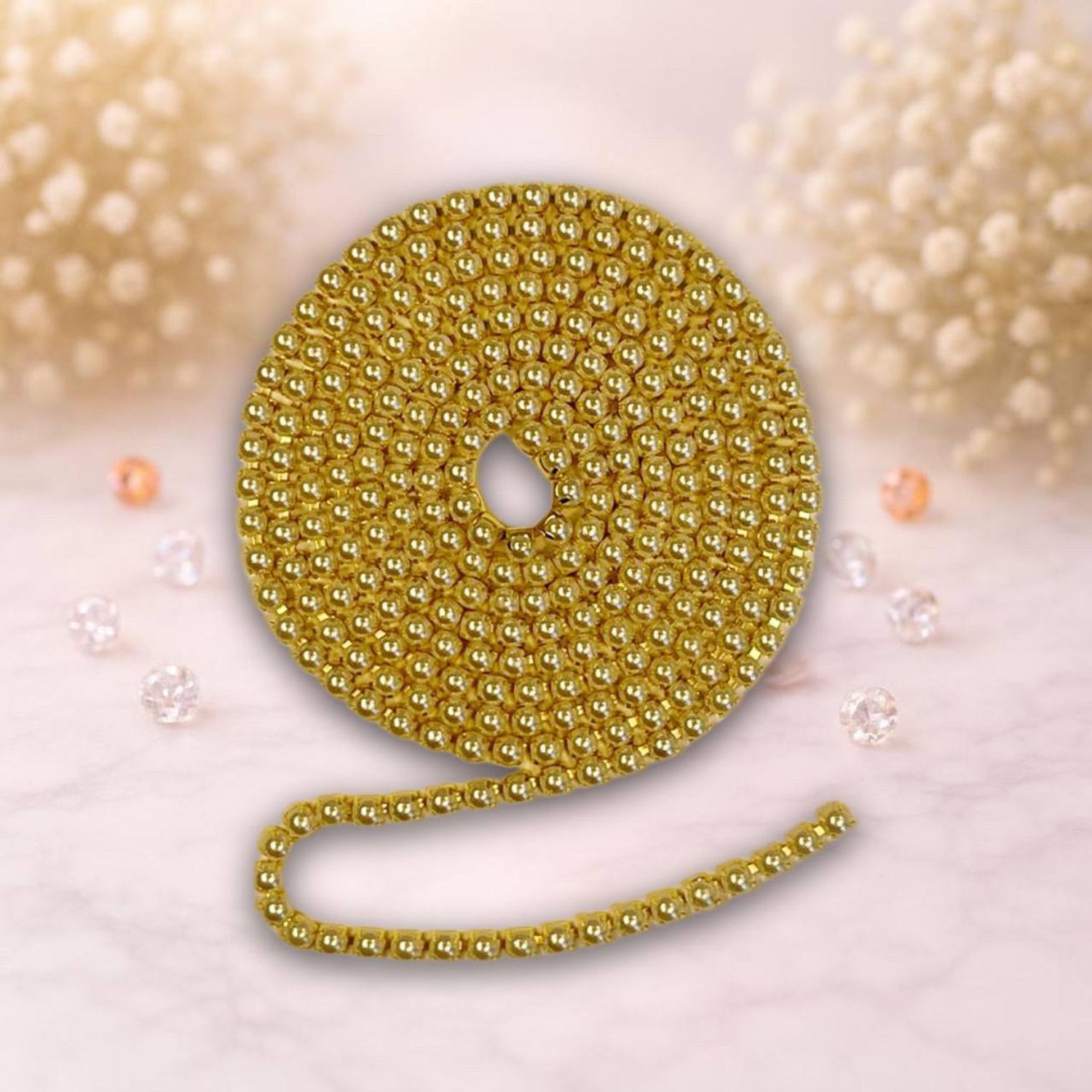 стразовая лента золото-жемчуг 3мм , (1м)