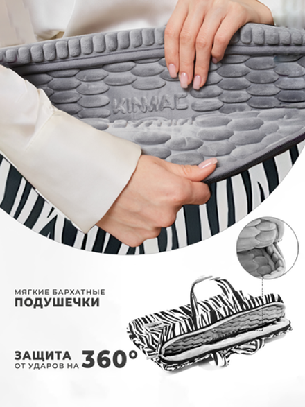 Сумка для ноутбука 13,3" и 14" с ремнем на плечо и 3 отделениями (Зебра)
