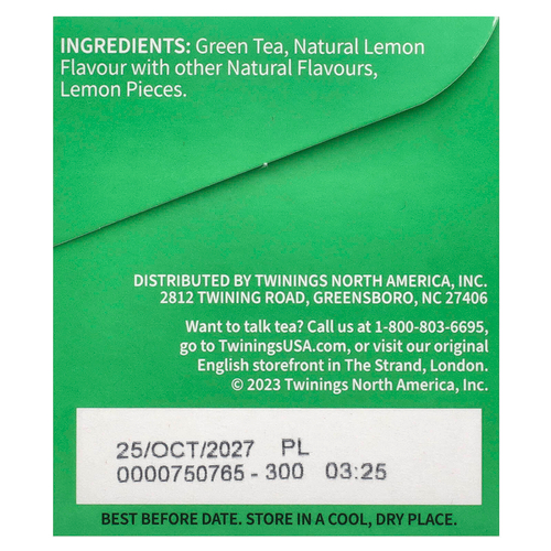 Twinings, Ароматизированный зеленый чай, лимон, 20 чайных пакетиков, 40 г (1,41 унции)