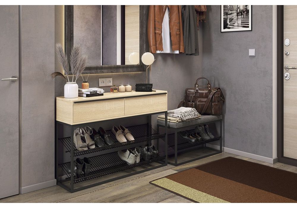 Обувница Крафт 2 черный муар / дуб сонома