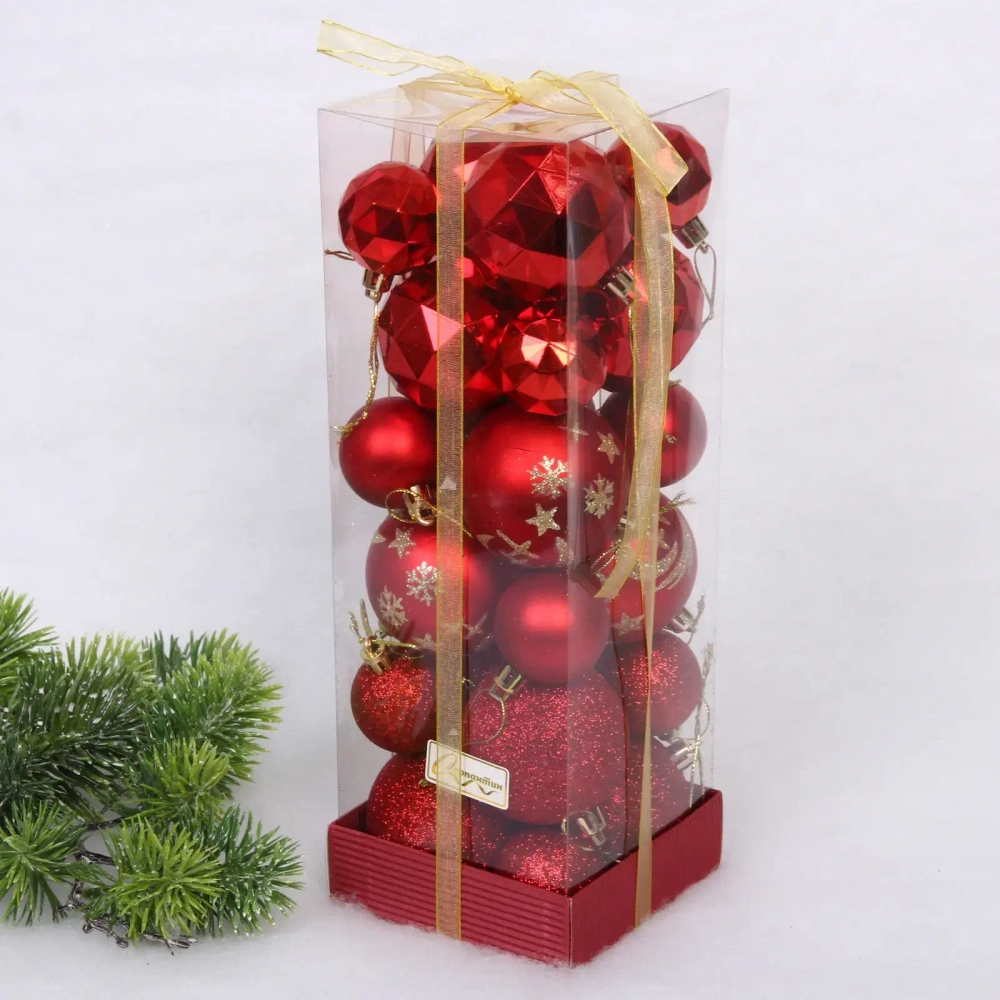 Набор шаров «Winter shine» 6 см + 4 см (24 предмета), Красный