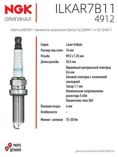 NGK ILKAR7B11 4912 Иридиевые свечи зажигания, 4 шт.