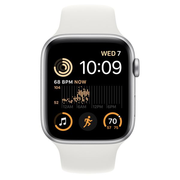 Умные часы Apple Watch Series SE Gen 2 44мм из алюминия серебристого цвета, белый спортивный ремешок (M/L 150–200mm)
