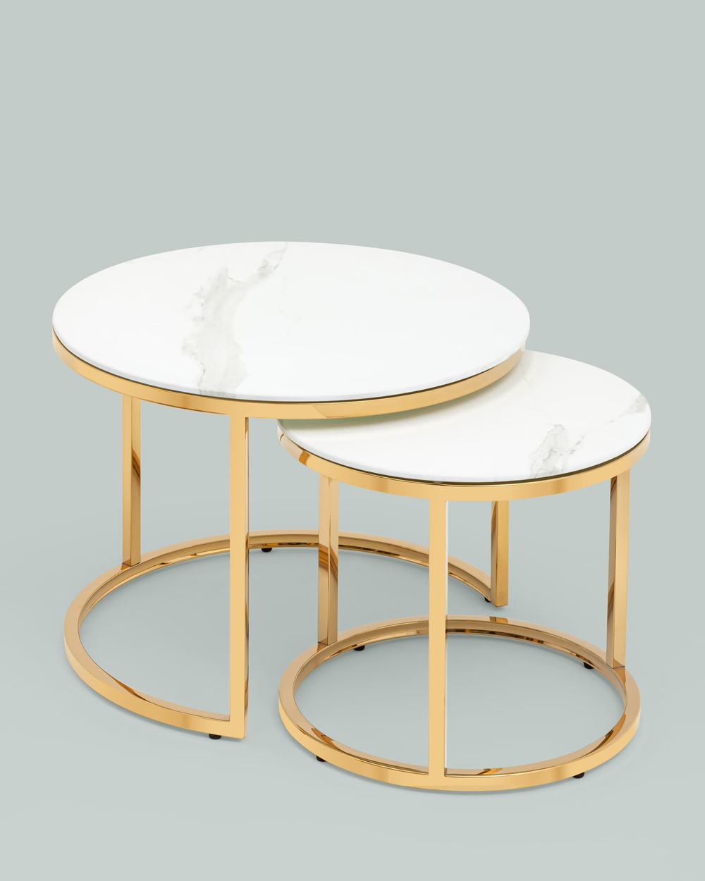Набор журнальных столиков Селена 60 и 45 см стекло белый мрамор сталь золото
