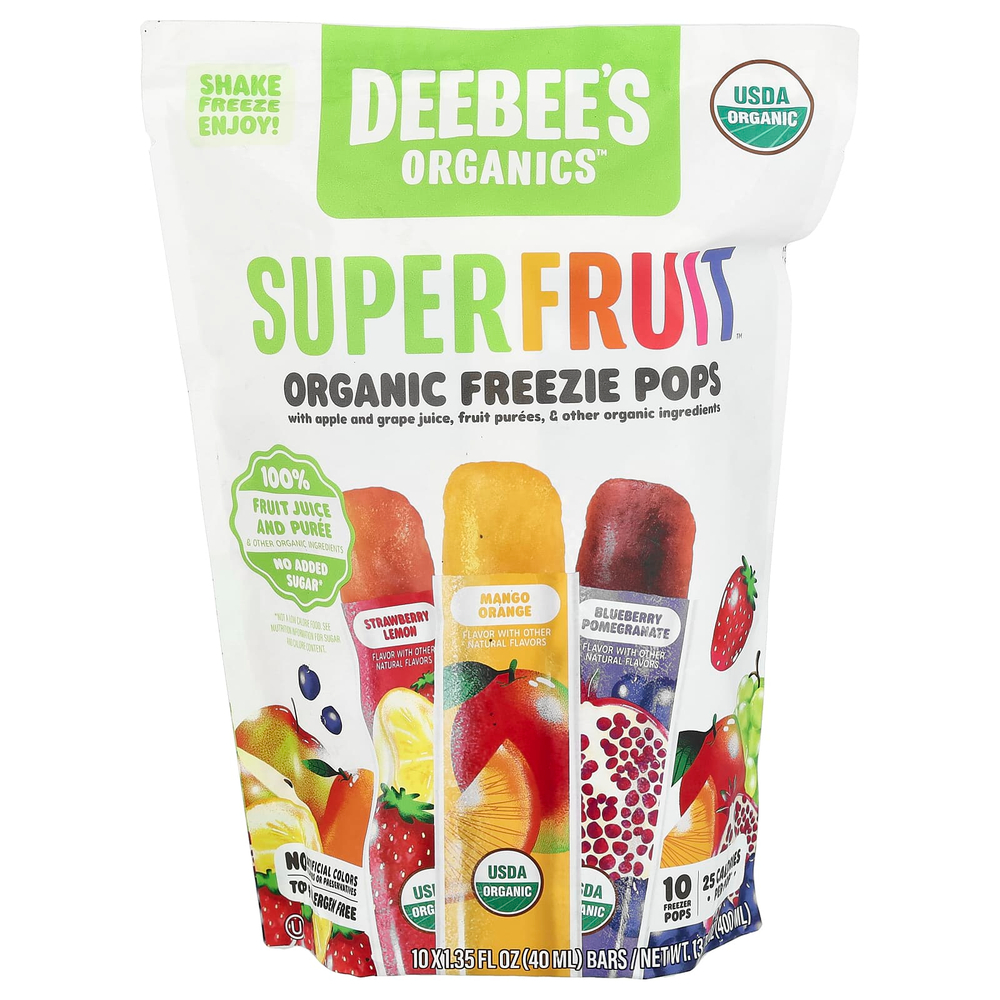 Deebee's Organic, Органические леденцы Superfruit ™, со вкусом ассорти, 10 батончиков, по 40 мл (1,35 жидк. унц.)