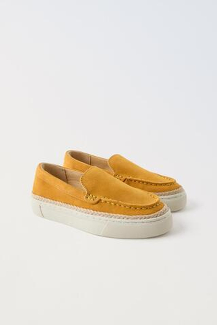 ZARA ЗАМШЕВЫЕ ЛОФЕРЫ, ГОРЧИЧНЫЙ