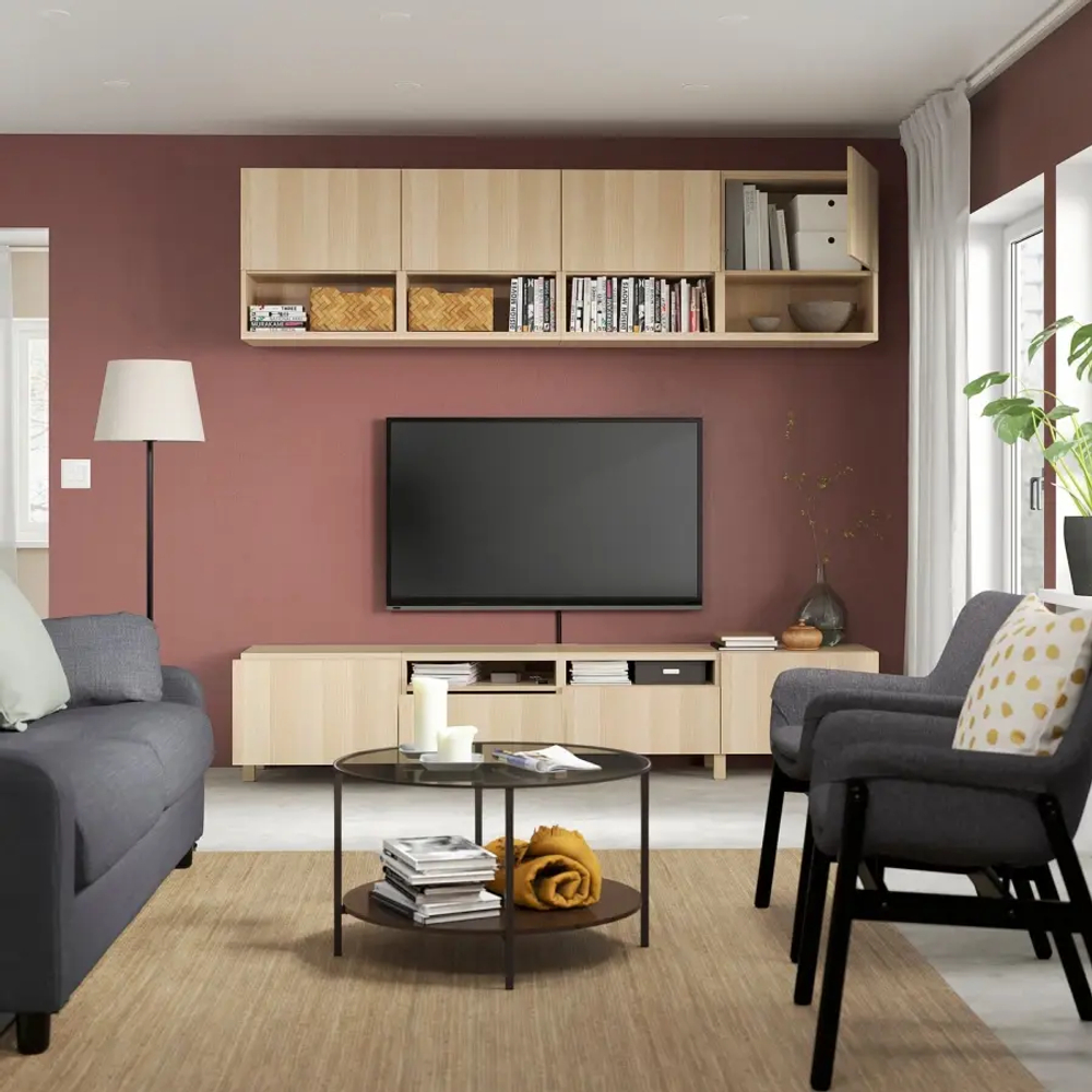 Тумба под ТВ - IKEA BESTÅ/BESTA, 230x42x240см, светло-коричневый, БЕСТО ИКЕА