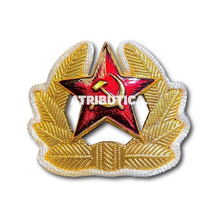 Кокарда Солдатская Звезда СССР В Обрамлении Из Белого Шнура Золотистая