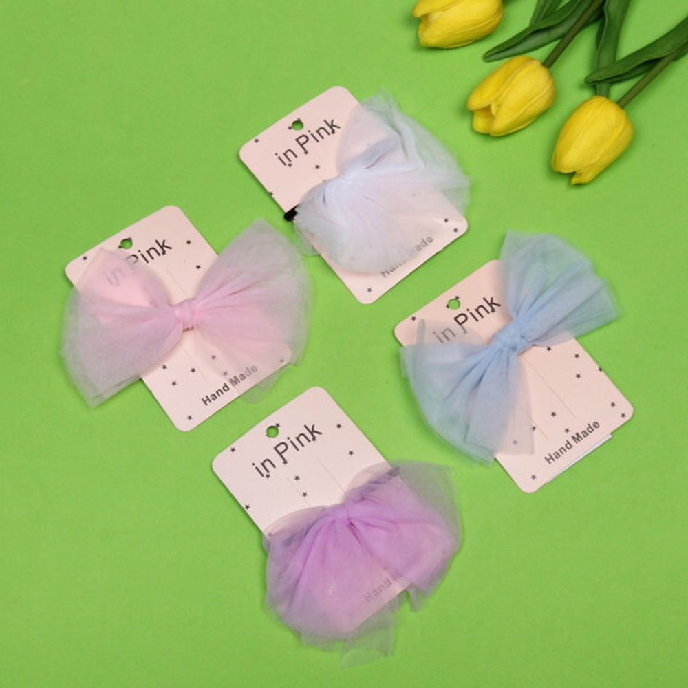 Резинка для волос 1шт «Pomp - Ева», микс 4 цвета( белый, пудровый, светло-голуб., светло-фиолет.), 12*9 см