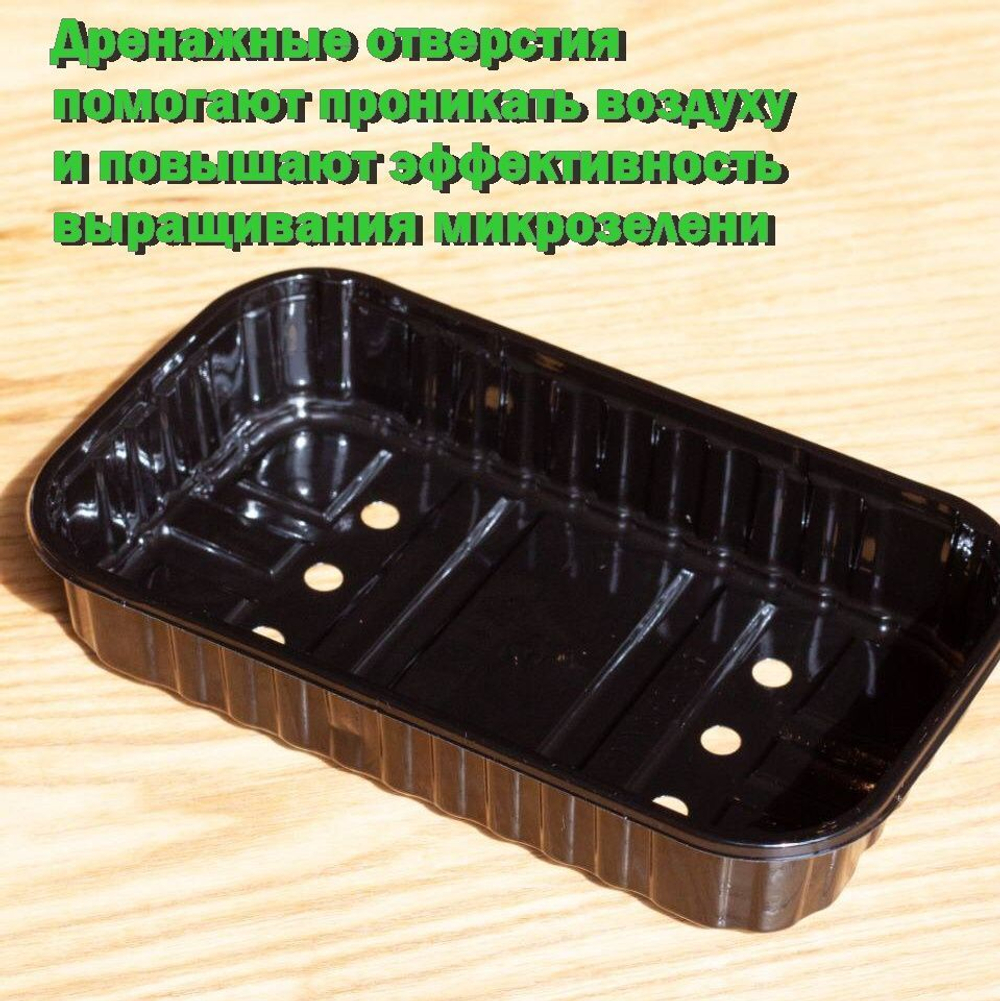 Лотки для выращивания черного цвета 30 штук, 175*100*40 (дно 165*95), пластиковые контейнеры, лотки для выращивания микрозелени, контейнеры для проращивания рассады, вес 10гр