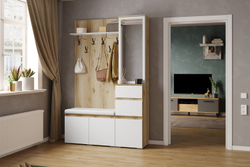 Тумба с вешалкой Плейона, Дуб Делано, Белый